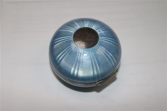 An early 20th century continental silver and blue guilloche enamel circular powder box, with hinged lid